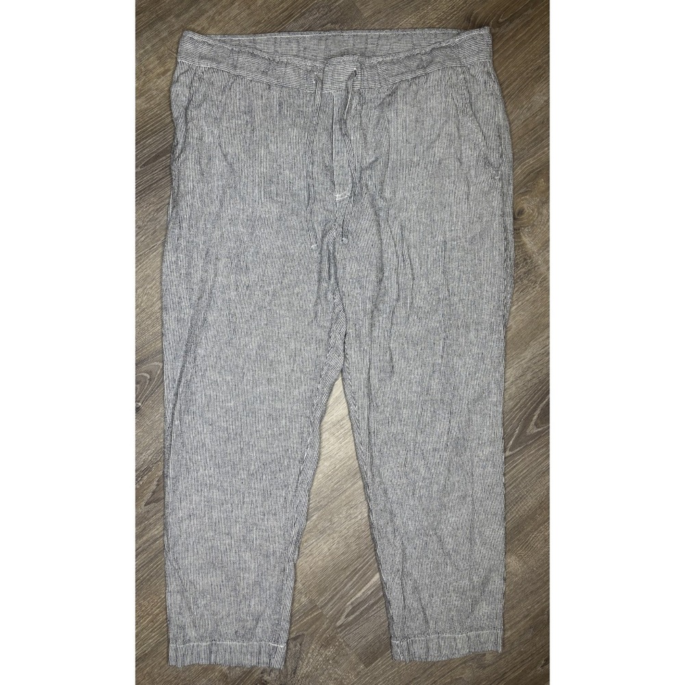 Gap Easy Pant Womens Large Blue White Striped Linen Blend Drawstring Trousers